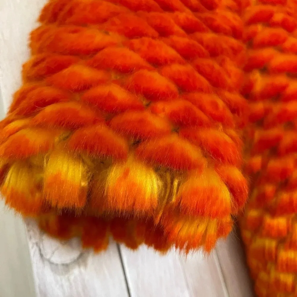 Mischka Aoki Girls The A List Orange Yellow Artificial Fur Jacket